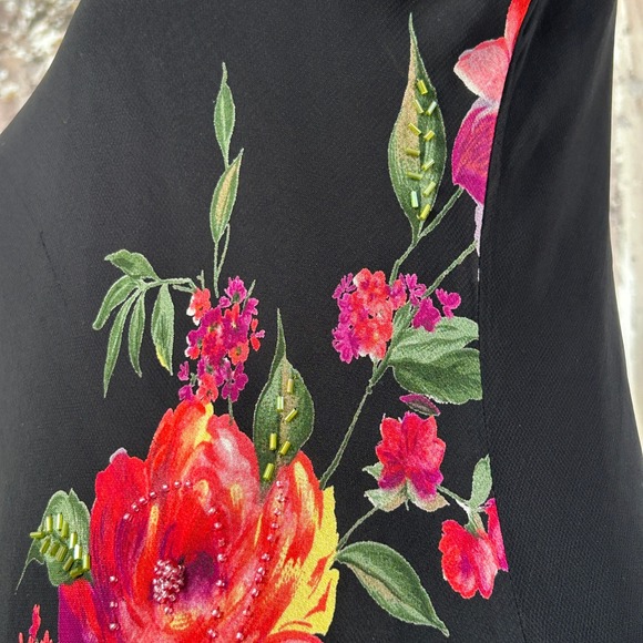 Dress Barn Women's Y2K Floral Beaded Sleeveless Black Rayon Dress - Medium - Picture 6 of 9